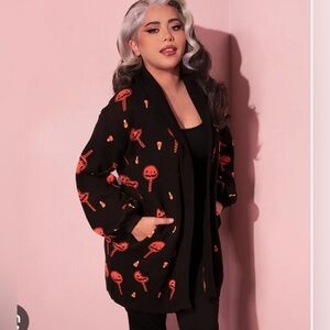 Vixen by Micheline Pitt Black and Orange Halloween Trick r’ Treat Cardigan